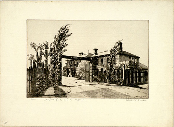 Artist: b'PLATT, Austin' | Title: b'Shelford Girls School, Melbourne' | Date: 1936 | Technique: b'etching, printed in black ink, from one plate'