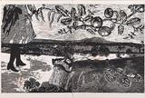 Artist: Manifold, Marion. | Title: Spring: Purrumbete from across the lake | Date: 2007 | Technique: linocut, printed in black and red ink, from two blocks