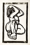 Artist: Stephen, Clive. | Title: (Woman with hands on head) | Date: c.1950 | Technique: linocut, printed in black ink, from one block