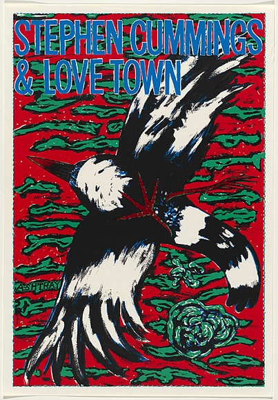 Artist: b'WORSTEAD, Paul' | Title: b'Stephen Cummings and love town' | Date: 1991 | Technique: b'screenprint, printed in colour, from four stencils' | Copyright: b'This work appears on screen courtesy of the artist'