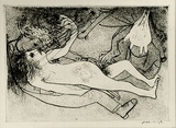 Artist: BOYD, Arthur | Title: Pregnant woman with soldier. | Date: 1960-70 | Technique: etching, printed in black ink, from one plate | Copyright: Reproduced with permission of Bundanon Trust