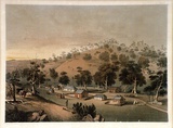 Artist: b'Angas, George French.' | Title: b'Angaston. Evening.' | Date: 1846-47 | Technique: b'lithograph, printed in colour, from multiple stones; varnish highlights by brush'