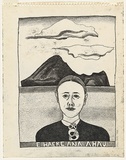 Artist: b'White, Robin.' | Title: b'E haere ana ahau (I am leaving)' | Date: 1982 | Technique: b'monotype, printed in black ink, from one plate'