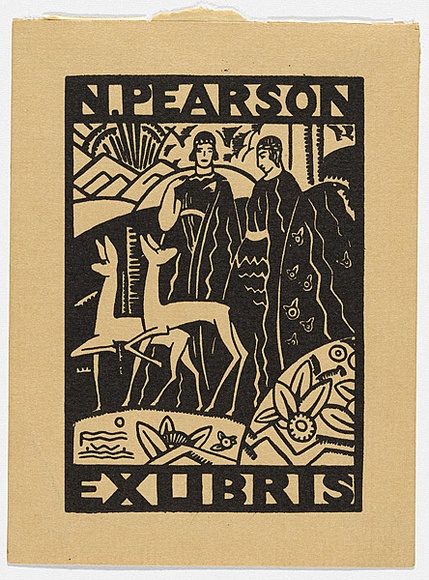 Artist: b'Weitzel, Frank.' | Title: b'Bookplate: N Pearson' | Date: c.1931 | Technique: b'linocut, printed in black ink, from one block'