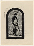 Artist: b'SIBLEY, Dan' | Title: b'not titled  [boy with gun].' | Date: 2003 | Technique: b'woodcut, printed in black ink, from one wood block'
