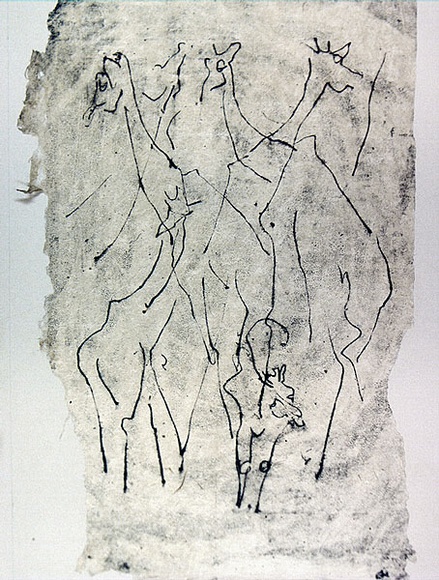 Artist: b'MACQUEEN, Mary' | Title: b'Giraffes' | Date: 1966 | Technique: b'transfer-lithograph, printed in black ink, from one plate' | Copyright: b'Courtesy Paulette Calhoun, for the estate of Mary Macqueen'