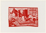 Artist: HANRAHAN, Barbara | Title: Running wild | Date: 1964 | Technique: linocut, printed in red ink, from one block