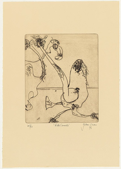 Artist: b'Olsen, John.' | Title: b'Wild camels' | Date: 1976 | Technique: b'aquatint, printed in black ink with plate-tone, from one plate' | Copyright: b'\xc2\xa9 John Olsen. Licensed by VISCOPY, Australia'