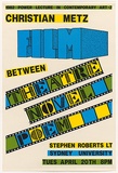 Artist: b'Debenham, Pam.' | Title: b'1982 Power Lecture in Contemporary Art - 2. Christian Metz: Film between theatre, novel, poem.' | Date: 1982, April | Technique: b'screenprint, printed in colour, from three stencils'