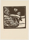 Title: b'not titled [reaching hand]' | Date: 1969 | Technique: b'linocut, printed in brown ink, from one block'