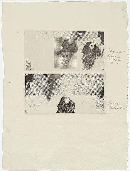 Artist: b'MADDOCK, Bea' | Title: b'Etching test grey - Man walking' | Date: 1973 | Technique: b'half-tone photo-etching, printed in black ink, from two plates'