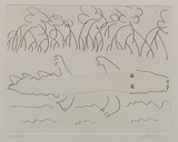 Artist: b'Risley, Tom.' | Title: b'not titled [crocodile] [set of 3 etchings #1]' | Date: 1990 | Technique: b'etching, printed in black ink, from one plate; with embossing'