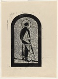 Artist: SIBLEY, Dan | Title: not titled  [boy with gun]. | Date: 2003 | Technique: woodcut, printed in black ink, from one wood block