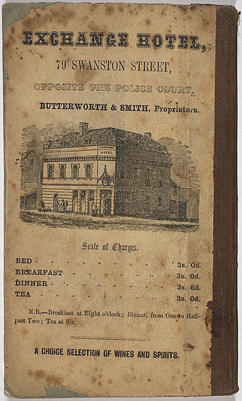 Title: b'[advertisment for] Exchange Hotel.' | Date: 1855 | Technique: b'engraving, printed in black ink, from on stone'