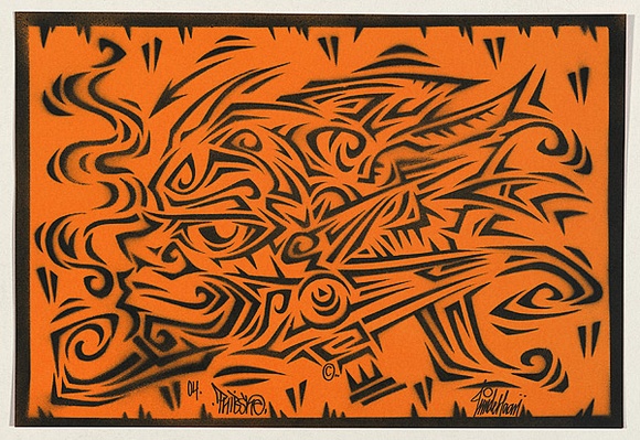 Artist: b'PHIBS,' | Title: b'Fishhead (on orange).' | Date: 2004 | Technique: b'stencil, printed in black ink, from one stencil'