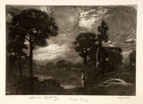 Artist: b'LINDSAY, Lionel' | Title: b'Autumn evening' | Date: 1913 | Technique: b'spirit-aquatint, printed in black ink, from one plate' | Copyright: b'Courtesy of the National Library of Australia'