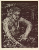 Artist: b'TARRY, Jon' | Title: b'not titled [seated figure in dark space]' | Date: 1989 | Technique: b'etching and aquatint, printed in black ink, from one plate'