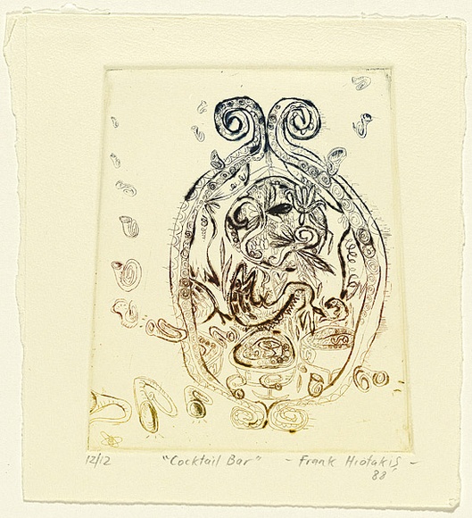 Artist: Hiotakis, Frank. | Title: Cocktail bar | Date: 1988 | Technique: drypoint, printed in colour, from one plate | Copyright: © Frank Hiotakis, Australia