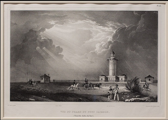 Artist: b'Sainson, Louis de.' | Title: b'Vue du phare du Port Jackson (Nouvelle Galles du Sud). (View of the lighthouse at Port Jackson)' | Date: 1833 | Technique: b'lithograph, printed in black ink, from one stone'