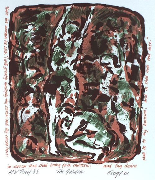 Artist: b'Kempf, Franz.' | Title: b'The garden' | Date: 2000 - 2001, October - March | Technique: b'lithograph, printed in colour, from three stones' | Copyright: b'\xc2\xa9 Franz Kempf'