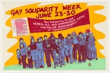 Artist: b'EARTHWORKS POSTER COLLECTIVE' | Title: b'Gay solidarity week' | Date: 1979 | Technique: b'screenprint, printed in colour, from multiple stencils'