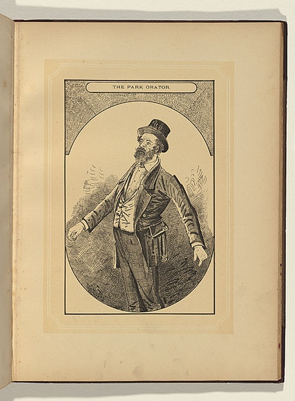 Artist: b'Whitelocke, Nelson P.' | Title: b'The park orator.' | Date: 1885 | Technique: b'lithograph, printed in colour, from two stones'