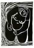 Artist: b'LAWTON, Tina' | Title: b'(Kneeling woman)' | Date: c.1963 | Technique: b'linocut, printed in black ink, from one block'