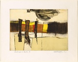 Title: b'Landscape en route' | Date: 1970 | Technique: b'etching and aquatint, printed in black ink, from one plate; screenprint, printed in colour, from multiple stencils'