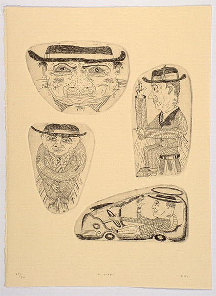 Artist: Hay, Bill. | Title: 4 mugs | Date: 1993 | Technique: etching, printed in black ink, from four plates
