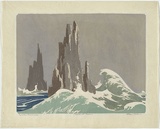 Artist: Palmer, Ethleen. | Title: Cathedral rocks. | Date: 1939 | Technique: linocut, printed in colour, from multiple blocks