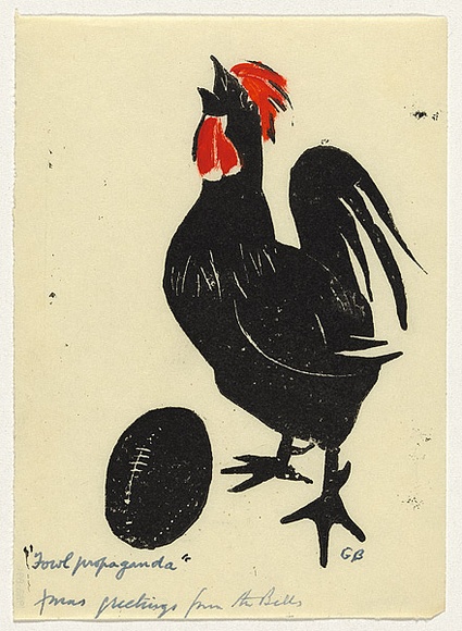 Artist: b'Bell, George..' | Title: b'(Cock and football).' | Technique: b'linocut, printed in colour, from multiple blocks'