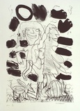 Artist: NELSON, Julia | Title: not titled [3 figures in a landscape] | Date: c1990 | Technique: lithograph, printed in black ink, from one stone