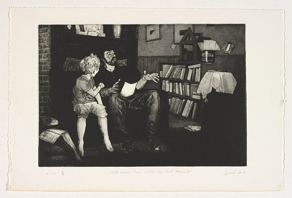 Artist: b'James, Garry.' | Title: b'Garth arrives home to the Visa card statement' | Date: 1991, January | Technique: b'etching printed in black in with plate-tone, from one plate'