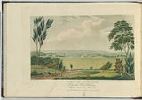 Artist: LYCETT, Joseph | Title: View of Windsor, upon the River Hawkesbury, New South Wales. | Date: 1824 | Technique: etching, aquatint and roulette, printed in black ink, from one copper plate; hand-coloured