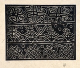 Artist: b'Wahdu Saietow.' | Title: b'Spirit motif design no.2' | Date: 1991 | Technique: b'relief-etching, printed inblack ink, from one plate'