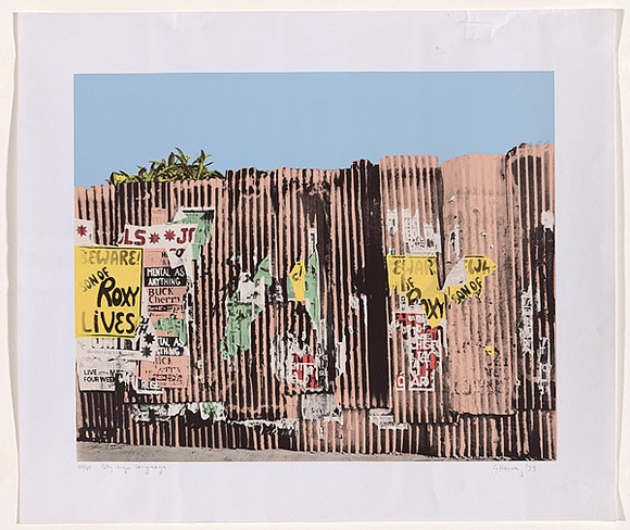 Artist: b'HARVEY, Geoffrey' | Title: b'City sign language' | Date: 1979 | Technique: b'screenprint, printed in colour, from one photo and four handcut stencils'