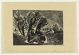 Artist: b'Groblicka, Lidia.' | Title: b'Landscape with sitting women' | Date: 1956-57 | Technique: b'woodcut, printed in black ink, from one block'