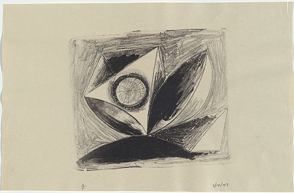 Artist: b'Burns, Peter.' | Title: b'Worlds apart' | Date: 1957 | Technique: b'lithograph, printed in black ink, from one stone' | Copyright: b'\xc2\xa9 Peter Burns'