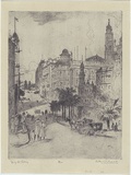 Artist: b'FULLWOOD, A.H.' | Title: b'Bridge Street, Sydney.' | Date: 1922 | Technique: b'etching, printed in black ink, from one plate'