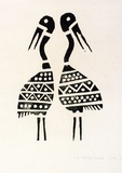 Artist: b'TUNGUTALUM, Bede' | Title: b'Two standing birds' | Date: 1970 | Technique: b'woodcut, printed in black ink, from one block'