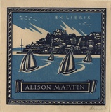 Artist: FEINT, Adrian | Title: Bookplate: Alison Martin. | Date: (1936) | Technique: wood-engraving, printed in colour, from two blocks in light and dark blue inks | Copyright: Courtesy the Estate of Adrian Feint