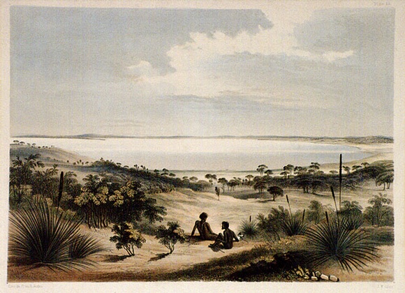 Artist: b'Angas, George French.' | Title: b'Lake Albert.' | Date: 1846-47 | Technique: b'lithograph, printed in colour, from multiple stones; varnish highlights by brush'
