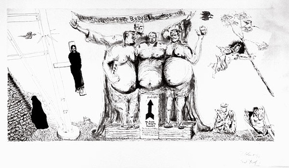 Artist: b'COLEING, Tony' | Title: b'The first Queensland beer belly championships 1984.' | Date: 1984 | Technique: b'etching and aquatint'