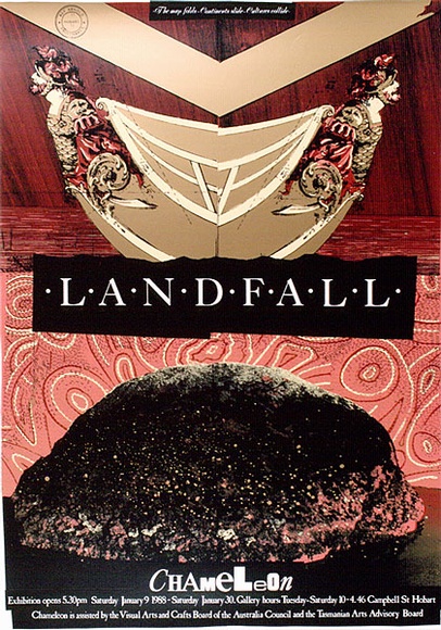 Artist: b'ARNOLD, Raymond' | Title: b'Landfall, Chameleon Gallery, Hobart.' | Date: 1987 | Technique: b'screenprint, printed in colour, from five stencils'