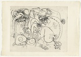 Artist: b'BOYD, Arthur' | Title: b'Potter in a cane chair with kite and beast.' | Date: (1968-69) | Technique: b'etching, printed in black ink, from one plate' | Copyright: b'Reproduced with permission of Bundanon Trust'