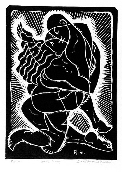 Artist: b'Hawkins, Weaver.' | Title: b'Passion' | Date: 1961 | Technique: b'linocut, printed in black ink, from one block' | Copyright: b'The Estate of H.F Weaver Hawkins'