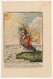 Artist: Gillray, James. | Title: The great South Sea caterpillar, transformed into a Bath Butterfly | Date: 1795 | Technique: etching, printed in black ink, from one copper plate; with hand-coloured later?