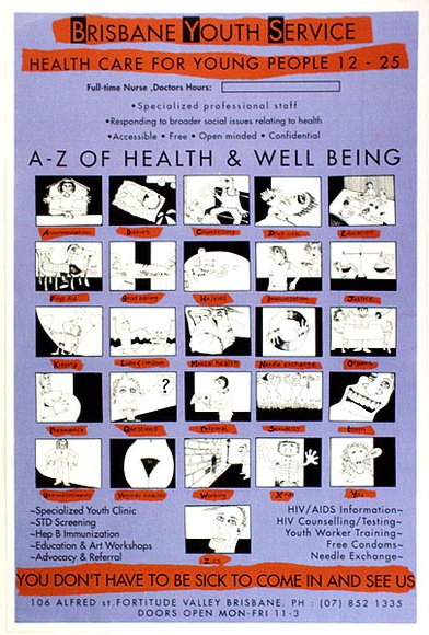 Artist: b'ACCESS 10' | Title: b'A-Z of health and Wellbeing' | Date: 1992, June | Technique: b'screenprint, printed in colour, from multiple stencils'