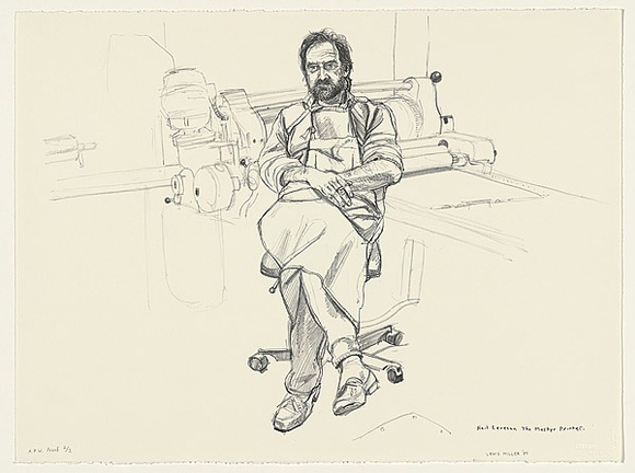 Artist: b'Miller, Lewis.' | Title: b'Neil Leveson the master printer' | Date: 1989 | Technique: b'lithograph, printed in black ink, from one stone' | Copyright: b'\xc2\xa9 Lewis Miller. Licensed by VISCOPY, Australia'