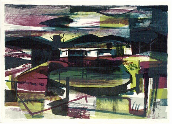 Artist: b'Jack, Kenneth.' | Title: b'Lysterfield landscape' | Date: 1960 | Technique: b'lithograph, printed in colour, from five zinc plates' | Copyright: b'\xc2\xa9 Kenneth Jack. Licensed by VISCOPY, Australia'
